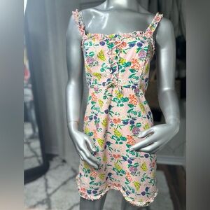 Urban Outfitters Robin Lace-Up Mini Dress Tropical Fruit Print Medium
